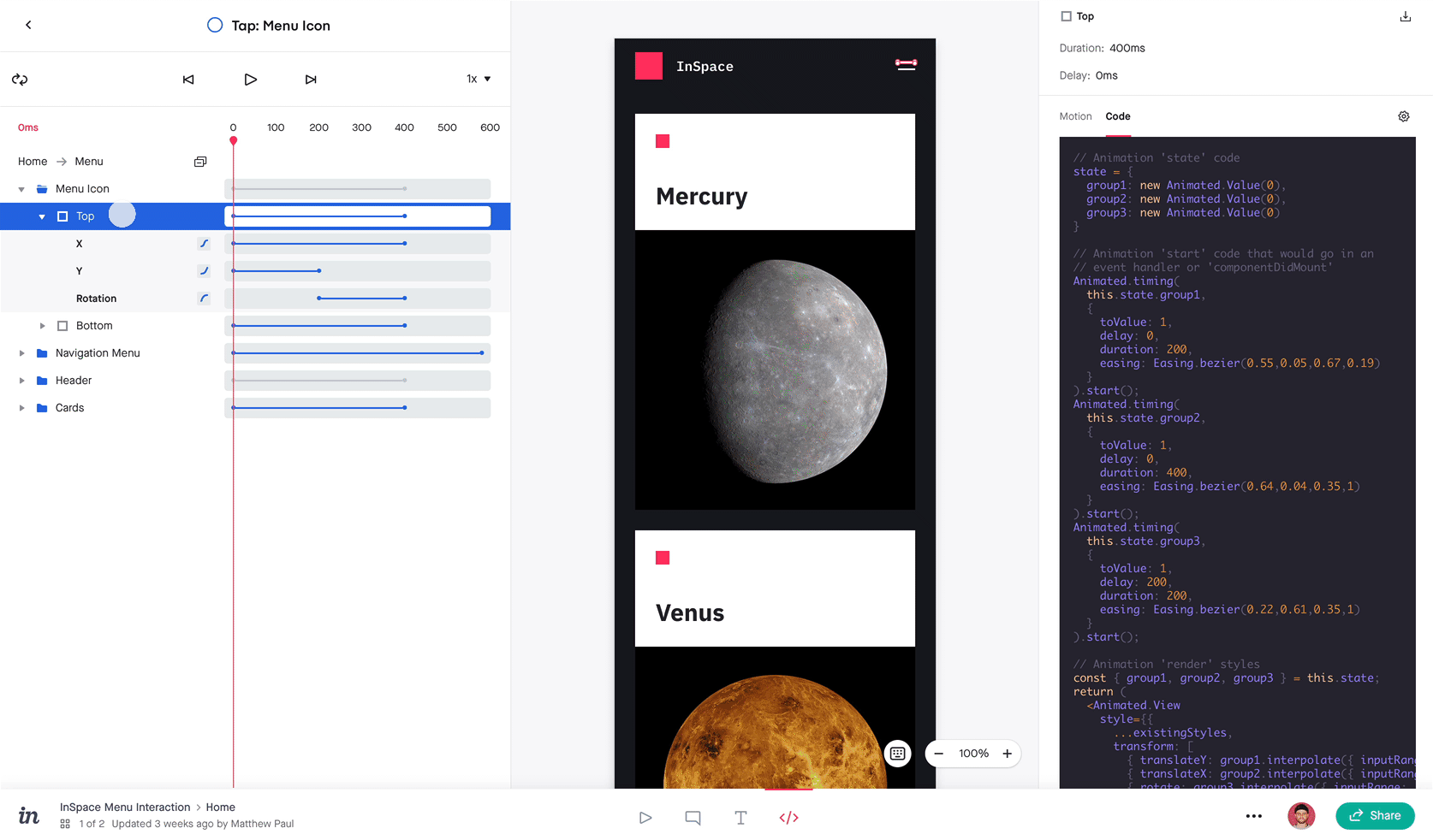 Inspect Motion code view